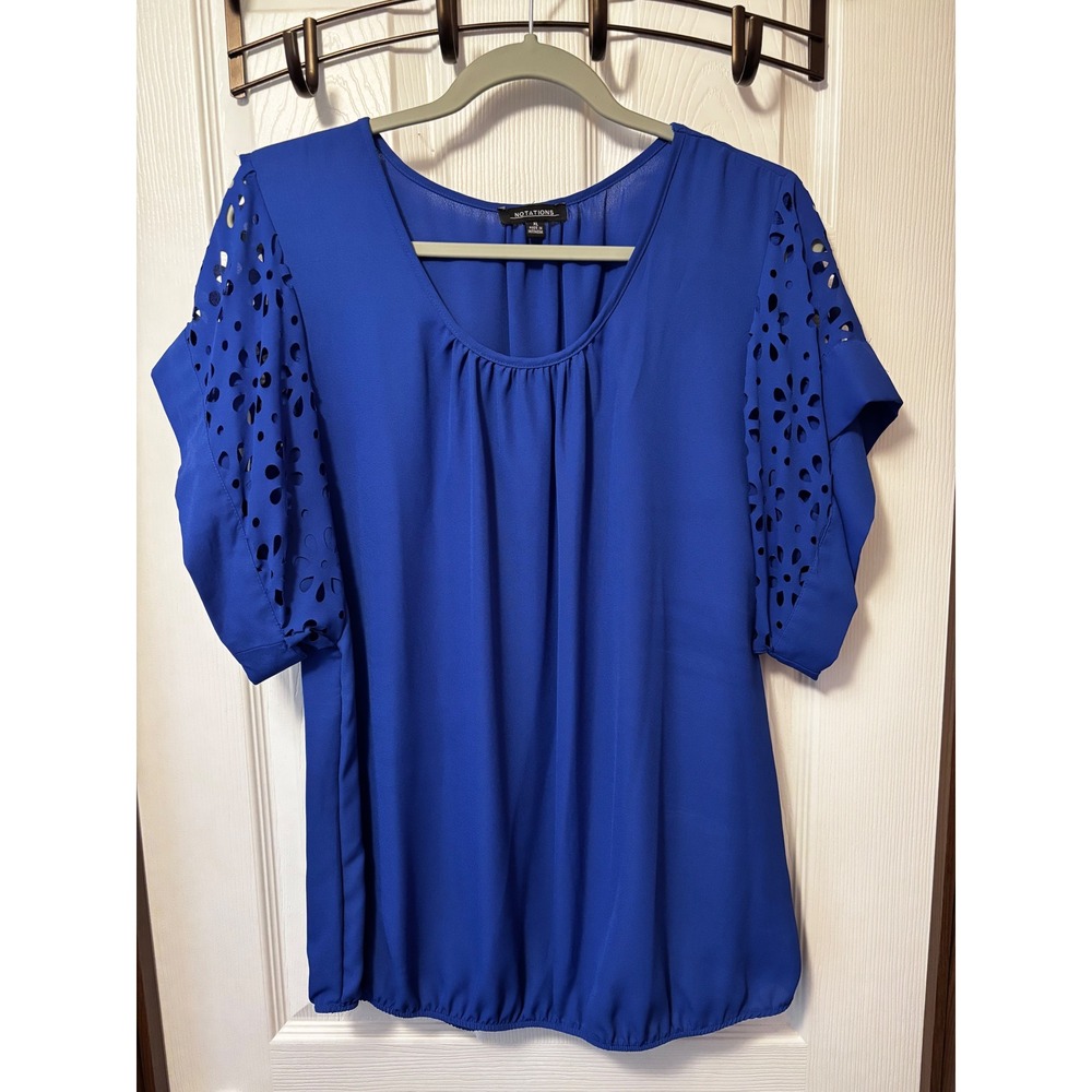 Notations Royal Blue Laser Cut Eyelet Sleeve Bubble Hem Blouse XL MDOU0220